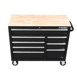 Husky 42 in. W x 18.1 in. D 8-Drawer Black Mobile Workbench Cabinet with Solid Wood Top -Gripstor Sales Store black husky mobile workbenches h42mwc8blk a0 1000