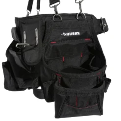 Husky 2-Bag 18 -Pocket Black Framer's Suspension Rig Work Tool Belt with Suspenders -Gripstor Sales Store black husky tool belts hd00116 th 76 1000