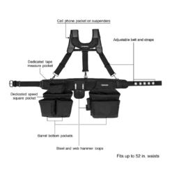 Husky 16-Pocket Black Carpenter's Tool Belt with Suspenders -Gripstor Sales Store black husky tool belts hd00144 40 1000