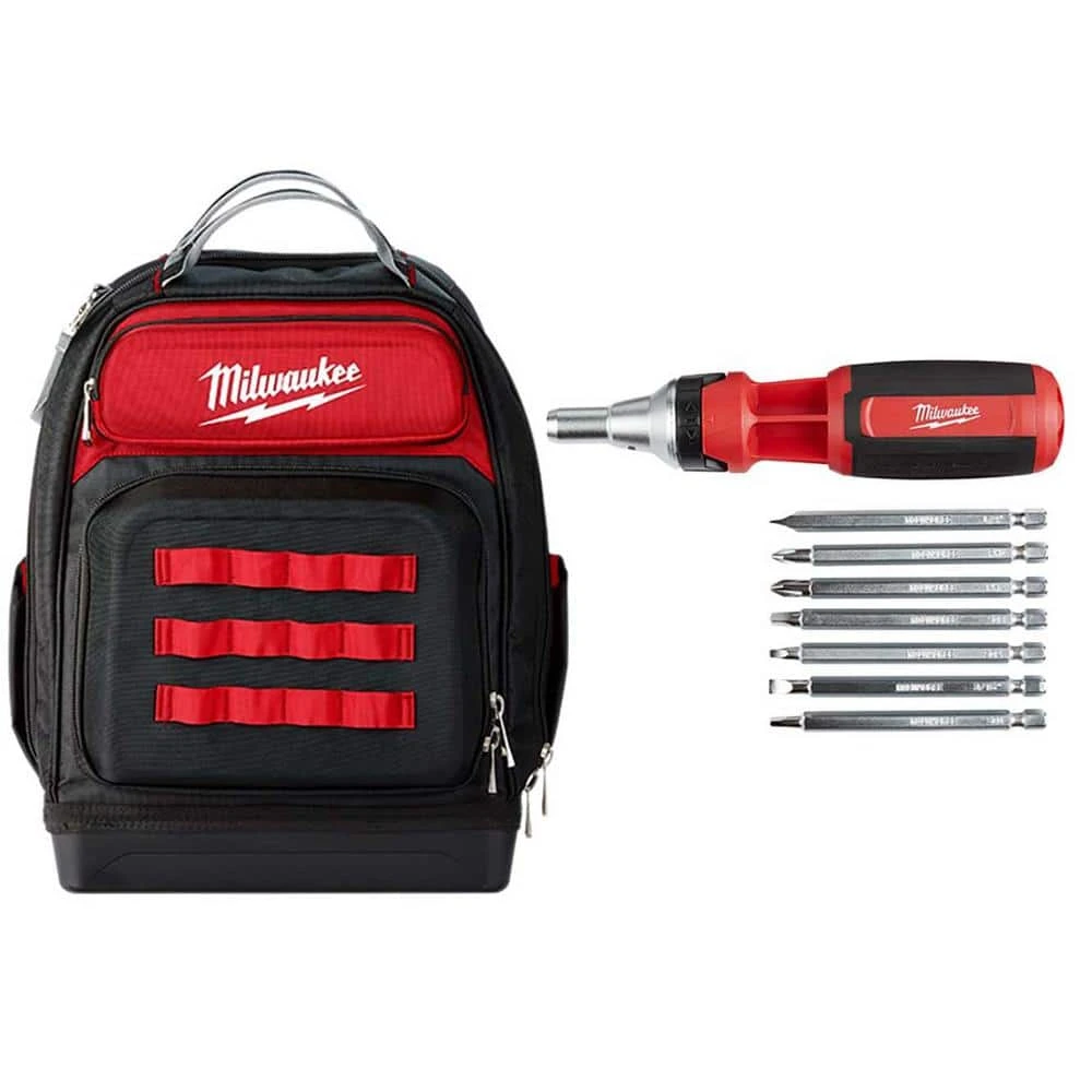 Milwaukee 15 in. Ultimate Jobsite Backpack with 9-in-1 Square Drive Ratcheting Multi-Bit Screwdriver 3 Milwaukee 15 in. Ultimate Jobsite Backpack with 9-in-1 Square Drive Ratcheting Multi-Bit Screwdriver