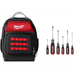 Milwaukee Ultimate Jobsite Black 15 in. Backpack with Screwdriver Cushion Grip Set (6-Piece)