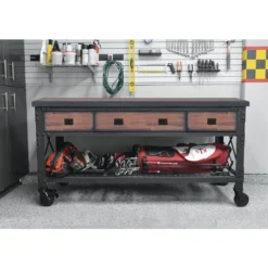 Duramax Building Products 72 in. x 24 in. 3-Drawers Rolling Industrial Workbench and Wood Top -Gripstor Sales Store brown grey duramax building products mobile workbenches 68001 31 1000