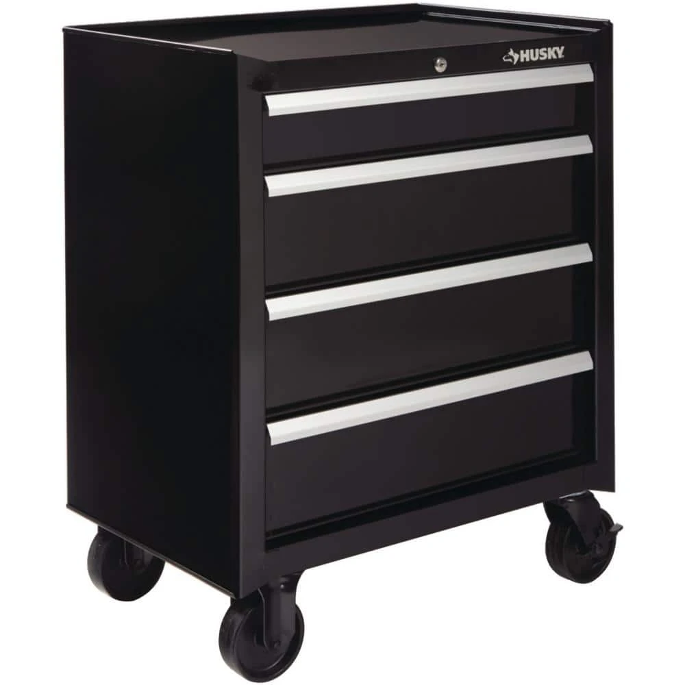 Husky 26.5 in. W x 18 in. D Standard Duty 4-Drawer Rolling Tool Cabinet in Gloss Black 5 Husky 26.5 in. W x 18 in. D Standard Duty 4-Drawer Rolling Tool Cabinet in Gloss Black - Image 3