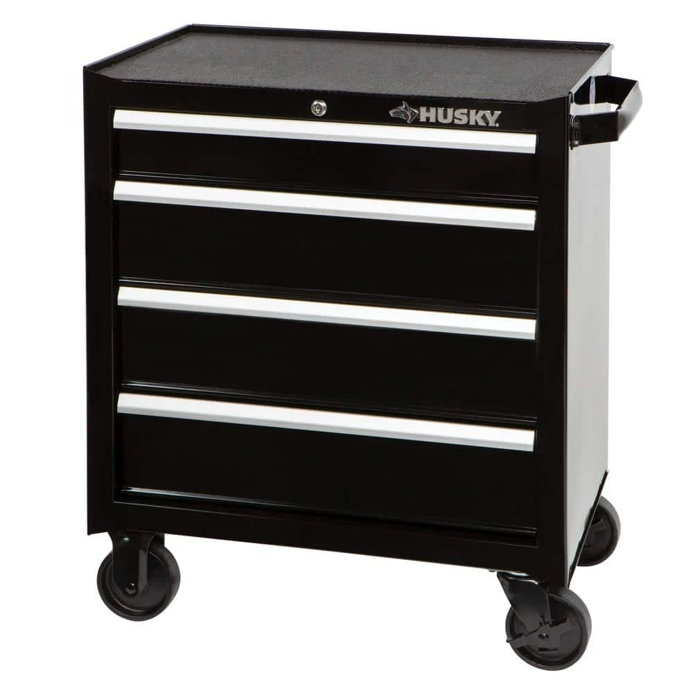 Husky 26.5 in. W x 18 in. D Standard Duty 4-Drawer Rolling Tool Cabinet in Gloss Black 3 Husky 26.5 in. W x 18 in. D Standard Duty 4-Drawer Rolling Tool Cabinet in Gloss Black