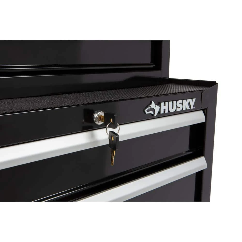 Husky 26.5 in. W x 18 in. D Standard Duty 4-Drawer Rolling Tool Cabinet in Gloss Black 12 Husky 26.5 in. W x 18 in. D Standard Duty 4-Drawer Rolling Tool Cabinet in Gloss Black - Image 10