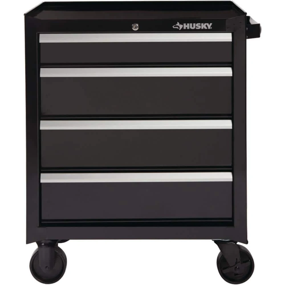 Husky 26.5 in. W x 18 in. D Standard Duty 4-Drawer Rolling Tool Cabinet in Gloss Black 13 Husky 26.5 in. W x 18 in. D Standard Duty 4-Drawer Rolling Tool Cabinet in Gloss Black - Image 11