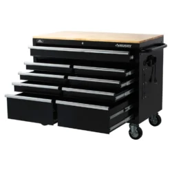 Husky 46 in. W x 24.5 in. D Standard Duty 9-Drawer Mobile Workbench Tool Chest with Solid Wood Top in Gloss Black -Gripstor Sales Store gloss black with silver trim husky mobile workbenches h46mwc9v2 44 1000