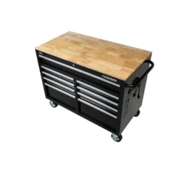 Husky 46 in. W x 24.5 in. D Standard Duty 9-Drawer Mobile Workbench Tool Chest with Solid Wood Top in Gloss Black -Gripstor Sales Store gloss black with silver trim husky mobile workbenches h46mwc9v2 a0 1000