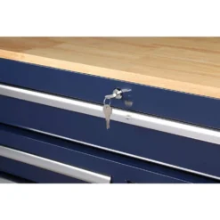 Husky 46 in. W x 24.5 in. D Standard Duty 9-Drawer Mobile Workbench Tool Chest with Solid Wood Top in Gloss Blue -Gripstor Sales Store gloss blue with silver trim husky mobile workbenches h46mwc9gbv2 1f 1000