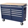 Husky 46 in. W x 24.5 in. D Standard Duty 9-Drawer Mobile Workbench Tool Chest with Solid Wood Top in Gloss Blue 1 Husky 46 in. W x 24.5 in. D Standard Duty 9-Drawer Mobile Workbench Tool Chest with Solid Wood Top in Gloss Blue -Gripstor Sales Store gloss blue with silver trim husky mobile workbenches h46mwc9gbv2 64 1000