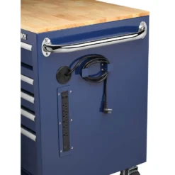 Husky 46 in. W x 24.5 in. D Standard Duty 9-Drawer Mobile Workbench Tool Chest with Solid Wood Top in Gloss Blue -Gripstor Sales Store gloss blue with silver trim husky mobile workbenches h46mwc9gbv2 76 1000