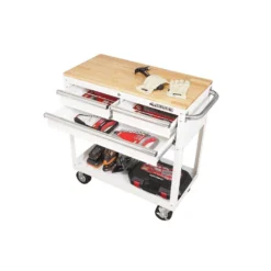 Husky 36 in. 3-Drawer with Solid Wood Top in Gloss White Utility Cart -Gripstor Sales Store gloss white husky tool carts houc3603bj1 d4 1000
