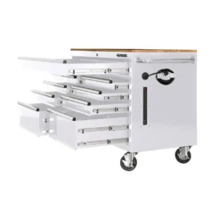 Husky 46 in. W x 24.5 in D Standard Duty 9-Drawer Mobile Workbench Tool Chest with Solid Wood Top in Gloss White -Gripstor Sales Store gloss white with silver trim husky mobile workbenches hotc4609bj6m 4f 1000