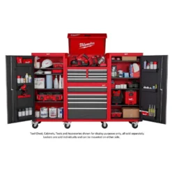 Milwaukee 27 in. 4-Shelf Tool Locker -Gripstor Sales Store red and black milwaukee side tool cabinets lockers 48 22 8586 fa 1000