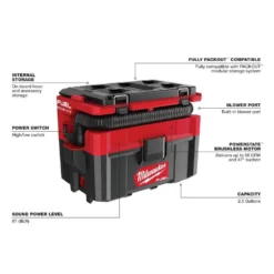 Milwaukee PACKOUT 20 in. 2-Wheel Utility Cart & M18 FUEL PACKOUT 18-Volt Lithium-Ion Cordless 2.5 Gal. Wet/Dry Vacuum (Tool-Only) -Gripstor Sales Store red black milwaukee modular tool storage systems 48 22 8415 0970 20 1d 1000