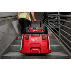 Milwaukee PACKOUT 20 in. 2-Wheel Utility Cart with M18 Lithium-Ion Cordless PACKOUT Radio/Speaker with Built-In Charger 23 Milwaukee PACKOUT 20 in. 2-Wheel Utility Cart with M18 Lithium-Ion Cordless PACKOUT Radio/Speaker with Built-In Charger -Gripstor Sales Store red black milwaukee modular tool storage systems 48 22 8415 2950 20 4f 1000