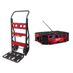 Milwaukee PACKOUT 20 in. 2-Wheel Utility Cart with M18 Lithium-Ion Cordless PACKOUT Radio/Speaker with Built-In Charger