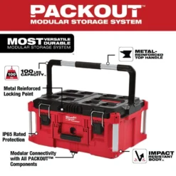 Milwaukee PACKOUT 20 in. 2-Wheel Utility Cart with Large Tool Box (2-Piece) -Gripstor Sales Store red black milwaukee modular tool storage systems 48 22 8415 48 22 8425 40 1000