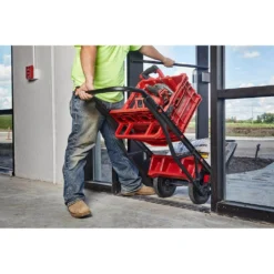Milwaukee PACKOUT 20 in. 2-Wheel Utility Cart with (1) PACKOUT Tool Storage Crate -Gripstor Sales Store red black milwaukee modular tool storage systems 48 22 8415 48 22 8440x1 c3 1000