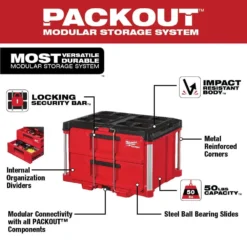 Milwaukee PACKOUT 20 in. 2-Wheel Utility Cart with 2-Drawer Tool Box -Gripstor Sales Store red black milwaukee modular tool storage systems 48 22 8415 48 22 8442 40 1000
