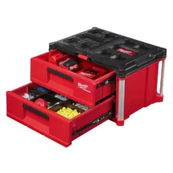 Milwaukee PACKOUT 20 in. 2-Wheel Utility Cart with 2-Drawer Tool Box -Gripstor Sales Store red black milwaukee modular tool storage systems 48 22 8415 48 22 8442 66 1000