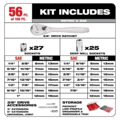 Milwaukee PACKOUT 20 in. 2-Wheel Folding Utility Cart w/3/8 in. and 1/4 in. SAE/Metric Mechanics Set (107-Piece) -Gripstor Sales Store red black milwaukee modular tool storage systems 48 22 8415 48 22 9486 1f 1000