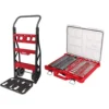 Milwaukee PACKOUT 20 in. 2-Wheel Folding Utility Cart w/3/8 in. and 1/4 in. SAE/Metric Mechanics Set (107-Piece) -Gripstor Sales Store red black milwaukee modular tool storage systems 48 22 8415 48 22 9486 64 1000
