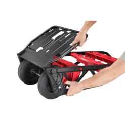 Milwaukee PACKOUT 20 in. 2-Wheel Folding Utility Cart w/3/8 in. and 1/4 in. SAE/Metric Mechanics Set (107-Piece) -Gripstor Sales Store red black milwaukee modular tool storage systems 48 22 8415 48 22 9486 77 1000