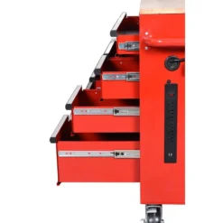 Husky 42 in. W x 18.1 in. D 8-Drawer Red Mobile Workbench Cabinet with Solid Wood Top -Gripstor Sales Store red husky mobile workbenches h42mwc8red 44 1000