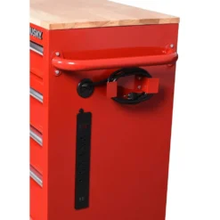 Husky 42 in. W x 18.1 in. D 8-Drawer Red Mobile Workbench Cabinet with Solid Wood Top -Gripstor Sales Store red husky mobile workbenches h42mwc8red 4f 1000