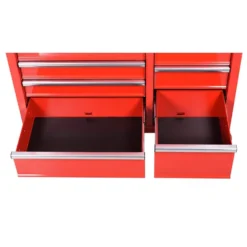 Husky 42 in. W x 18.1 in. D 8-Drawer Red Mobile Workbench Cabinet with Solid Wood Top -Gripstor Sales Store red husky mobile workbenches h42mwc8red 77 1000