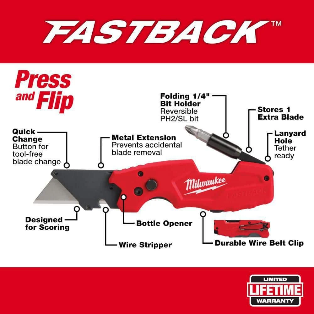 Milwaukee 15 in. PACKOUT Backpack with FASTBACK 6-In-1 Folding Utility Knife and FASTBACK Compact Folding Utility Knife Set 6 Milwaukee 15 in. PACKOUT Backpack with FASTBACK 6-In-1 Folding Utility Knife and FASTBACK Compact Folding Utility Knife Set - Image 4