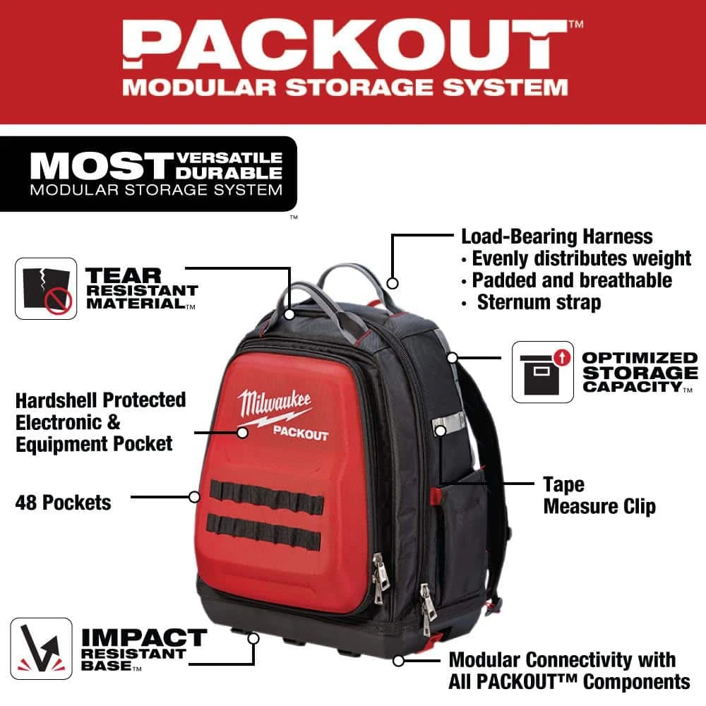 Milwaukee 15 in. PACKOUT Backpack with FASTBACK 6-In-1 Folding Utility Knife and FASTBACK Compact Folding Utility Knife Set 4 Milwaukee 15 in. PACKOUT Backpack with FASTBACK 6-In-1 Folding Utility Knife and FASTBACK Compact Folding Utility Knife Set - Image 2