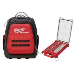 Milwaukee 15 in. PACKOUT Backpack and 3/8 in. Drive SAE Ratchet and Socket Mechanics Tool Set with PACKOUT Case (28-Piece)