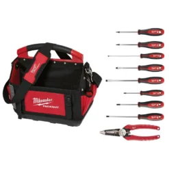 Milwaukee 15 in. PACKOUT Tote with 6-in-1 Wire Strippers Pliers and Screwdriver Set (10-Piece)