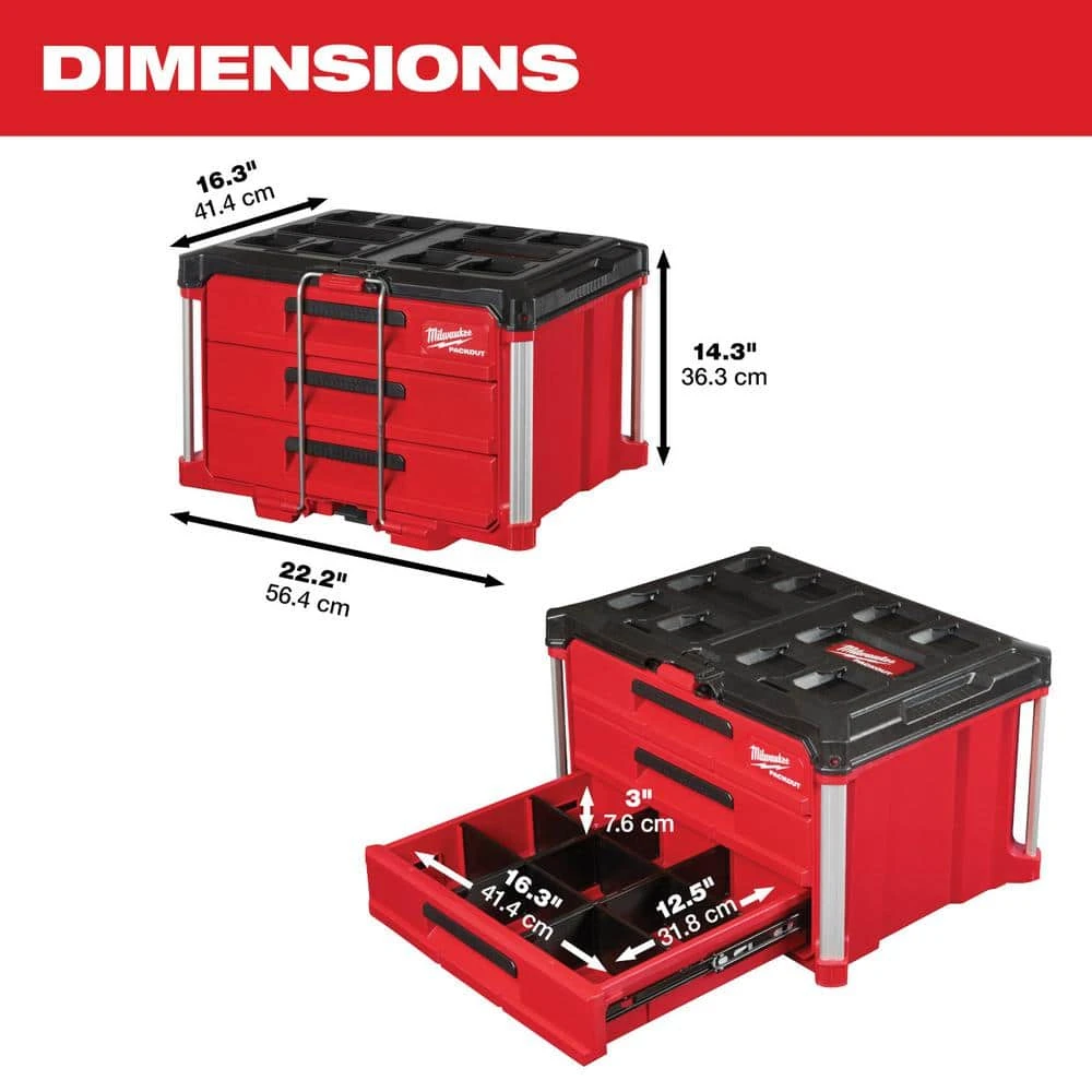 Milwaukee PACKOUT 22 in. Modular 3-Drawer Tool Box with Metal Reinforced Corners 5 Milwaukee PACKOUT 22 in. Modular 3-Drawer Tool Box with Metal Reinforced Corners - Image 3