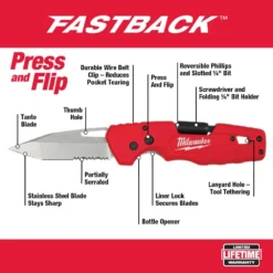 Milwaukee 10 in. Jobsite Tool Backpack with Fastback 5-in-1 Folding Knife with 3 in. Blade (2-Piece) -Gripstor Sales Store red milwaukee tool bags 48 22 8200 48 22 1540 40 1000
