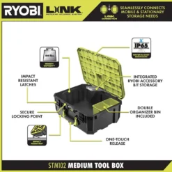 RYOBI LINK Rolling Tool Box with LINK Medium Tool Box and LINK Standard Tool Box 20 RYOBI LINK Rolling Tool Box with LINK Medium Tool Box and LINK Standard Tool Box -Gripstor Sales Store ryobi green ryobi modular tool storage systems stm201 stm102 stm101 a0 1000