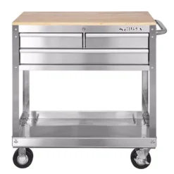 Husky 36 in. 3-Drawer with Solid Wood Top, Stainless Steel Utility Cart -Gripstor Sales Store stainless steel tool carts houc3603bjx1 c3 1000