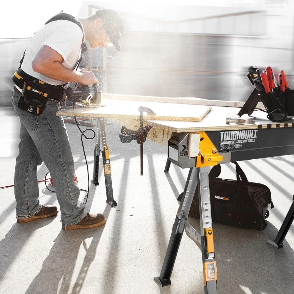 TOUGHBUILT 39.9" to 45.9"W x 25" to 32"H C700 Adjustable Sawhorse and Jobsite Table with 1300 lb capacity 7 TOUGHBUILT 39.9" to 45.9"W x 25" to 32"H C700 Adjustable Sawhorse and Jobsite Table with 1300 lb capacity - Image 5
